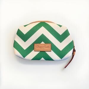 Dooney & Bourke Chevron Green White Zipper Small Change Purse Cosmetic Case VTG